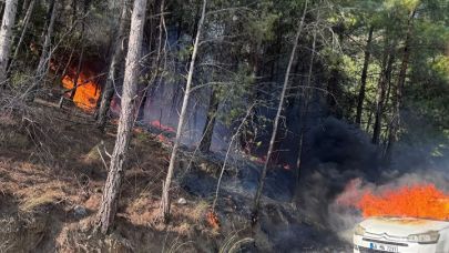 Dalaman’da otomobil yangını ormana sıçradı