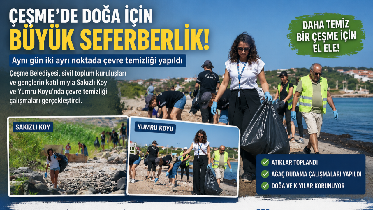 Çeşme’de Aynı Gün İki Çevre Harekâtı! Koylar İçin El Ele Verdiler