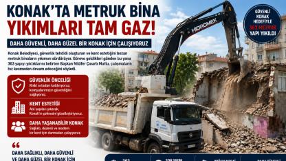 Konak'ta Tehlike Saçan Binalar Tek Tek Yıkılıyor
